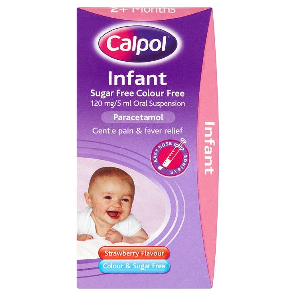 Calpol Infant Sugar Free Colour Free 120 mg/5 ml Oral Suspension Strawberry Flavour 2+ Months 100ml