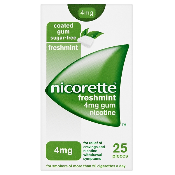 Nicorette Freshmint Sugar Free Gum 4mg Nicotine 25 Pieces