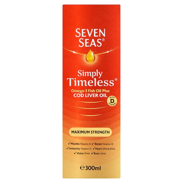 Seven Seas Simply Timeless Omega-3 Fish Oil Plus Cod Liver Oil Maximum Strength 300ml